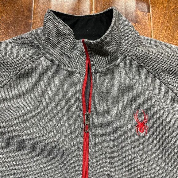 Spyder Athletic Fit Full Zip Ski Snow Sweatshirt Grey Black Red Mens Size Medium - Picture 2 of 10